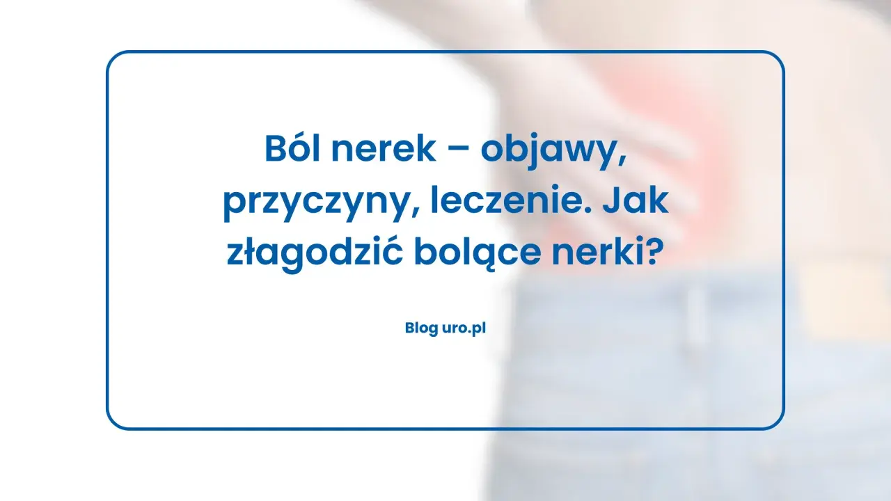 Osoba trzymająca się za bolący bok, z tekstem "Ból nerek".