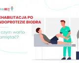 Rehabilitacja po endoprotezie biodra: fizjoterapeuta pomaga pacjentowi w ćwiczeniach.