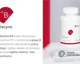 Niacyna, czyli witamina PP, wspiera pracę mózgu i układu nerwowego. Opakowanie suplementu diety.