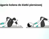 Ćwiczenie na ból korzonków: przyciąganie kolana do klatki piersiowej. Pomaga rozluźnić mięśnie.