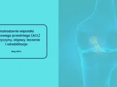Anatomia kolana z widocznym uszkodzeniem więzadła krzyżowego przedniego (ACL). Informacje o przyczynach, objawach, leczeniu i rehabilitacji.