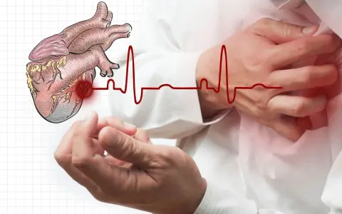 Ból lewej ręki może być objawem problemów z sercem. Rysunek serca i EKG na tle dłoni.