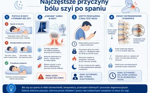 Ból szyi po spaniu: zła pozycja, przeciągi, "szyja smartfonowa" i zmiany zwyrodnieniowe to główne przyczyny.