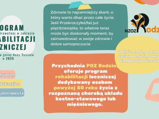 Program rehabilitacji leczniczej dla mieszkańców gminy Nowy Duninów. IPZP rehabilitacja co to znaczy? To inwestycja w zdrowie po 50. roku życia.
