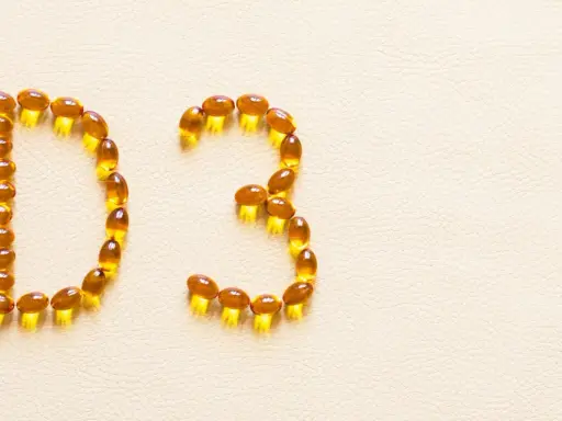 Kapsułki z witaminą D3 ułożone w napis "D3", symbolizujące walkę z niedoborem witaminy D.
