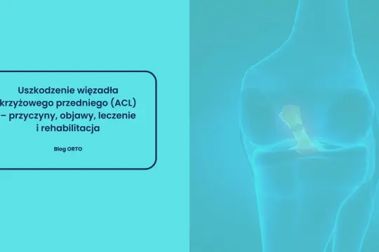 Anatomia kolana z widocznym uszkodzeniem więzadła krzyżowego przedniego (ACL). Informacje o przyczynach, objawach, leczeniu i rehabilitacji.
