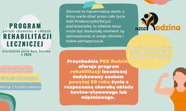 Program rehabilitacji leczniczej dla mieszkańców gminy Nowy Duninów. IPZP rehabilitacja co to znaczy? To inwestycja w zdrowie po 50. roku życia.