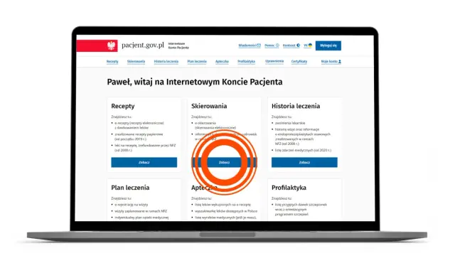 Na stronie pacjent.gov.pl zobaczysz, ile jest ważne skierowanie na rehabilitację. Dostępne są też e-recepty i historia leczenia.