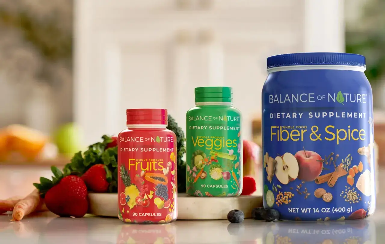 Witaj w świecie zdrowia z Balance of Nature! Suplementy Fruits, Veggies i Fiber & Spice to codzienna dawka witamin i dobroci natury.