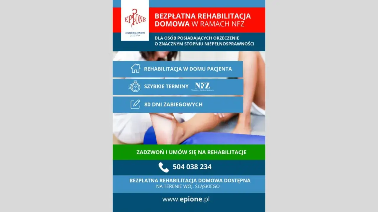 Darmowa rehabilitacja domowa NFZ. Szybkie terminy, 80 dni zabiegowych. Gdzie najszybciej rehabilitacja NFZ? Zadzwoń: 504 038 234.